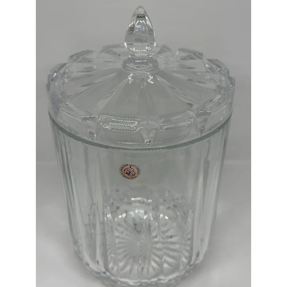 VTG St George Lead Crystal Odyssey Mini Biscuit Barrel Candy Jar Lid‎ England